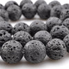 16" Jewelry Bracelet Necklace Natural Black Lava Round Stone Beads