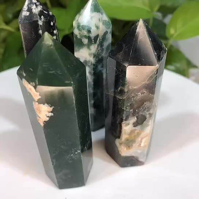 Natural Moss Agate Wands Crystals Minerals Healing Crystals Tapestries