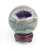 Wholesales Natural polished Geode Agate Smiling  sphere with Amethyst Cluster