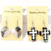 Pair of Natural Handmade Cross Abalone Shell Silver Hook Dangle Earrings