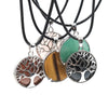 Handmade Wire Wrapped Round Stone Pendant Natural Crystal Chakra Tree Of Life Pendant Necklace Charms For Jewelry Making