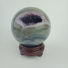 Wholesales Natural polished Geode Agate Smiling  sphere with Amethyst Cluster