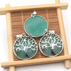 Handmade Wire Wrapped Round Stone Pendant Natural Crystal Chakra Tree Of Life Pendant Necklace Charms For Jewelry Making