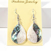 Pair of Natural Handmade Cross Abalone Shell Silver Hook Dangle Earrings