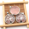 Handmade Wire Wrapped Round Stone Pendant Natural Crystal Chakra Tree Of Life Pendant Necklace Charms For Jewelry Making