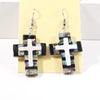 Pair of Natural Handmade Cross Abalone Shell Silver Hook Dangle Earrings