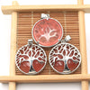 Handmade Wire Wrapped Round Stone Pendant Natural Crystal Chakra Tree Of Life Pendant Necklace Charms For Jewelry Making
