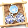 Handmade Wire Wrapped Round Stone Pendant Natural Crystal Chakra Tree Of Life Pendant Necklace Charms For Jewelry Making