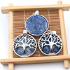 Handmade Wire Wrapped Round Stone Pendant Natural Crystal Chakra Tree Of Life Pendant Necklace Charms For Jewelry Making