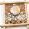 Handmade Wire Wrapped Round Stone Pendant Natural Crystal Chakra Tree Of Life Pendant Necklace Charms For Jewelry Making